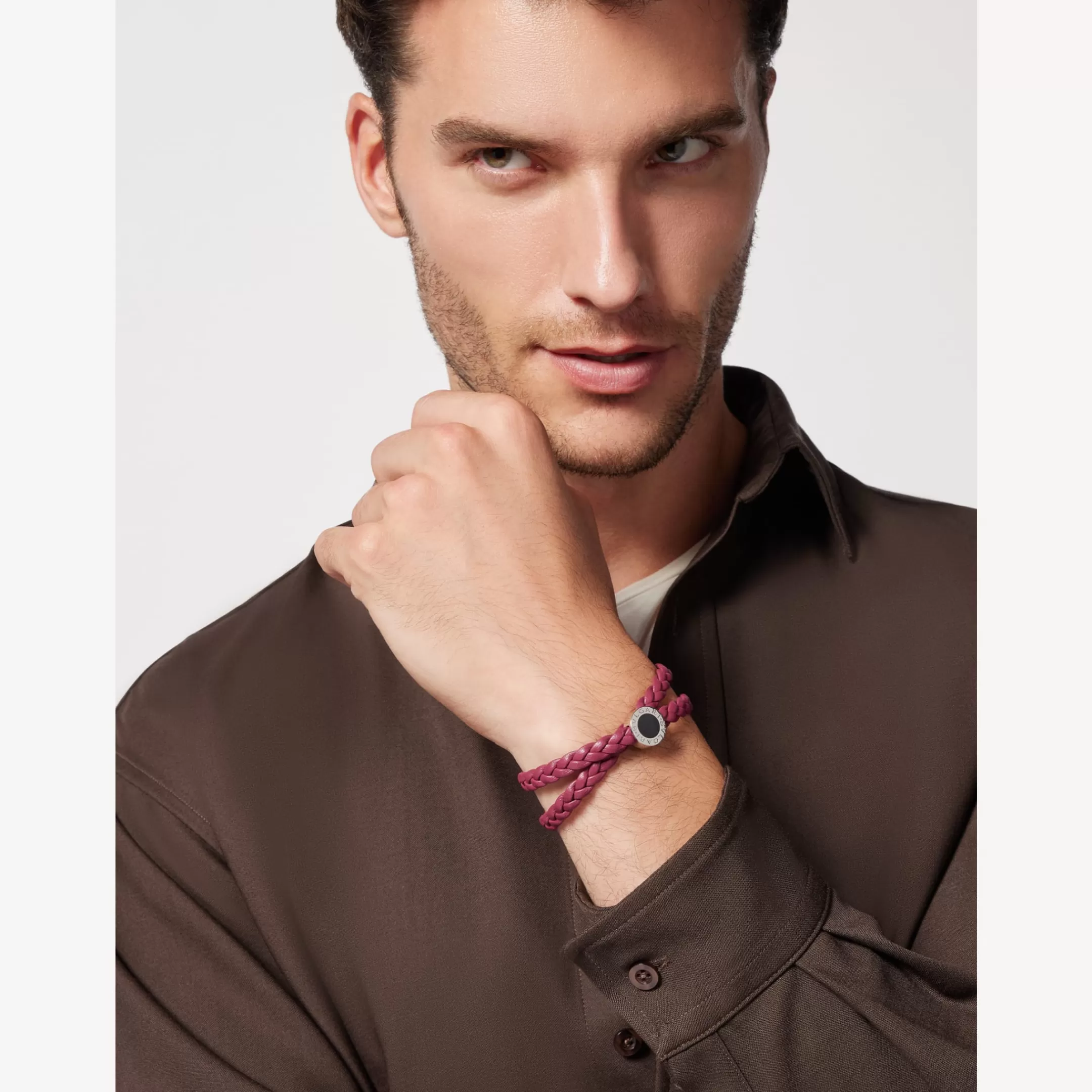 BVLGARI Man Lederarmband Rot Outlet