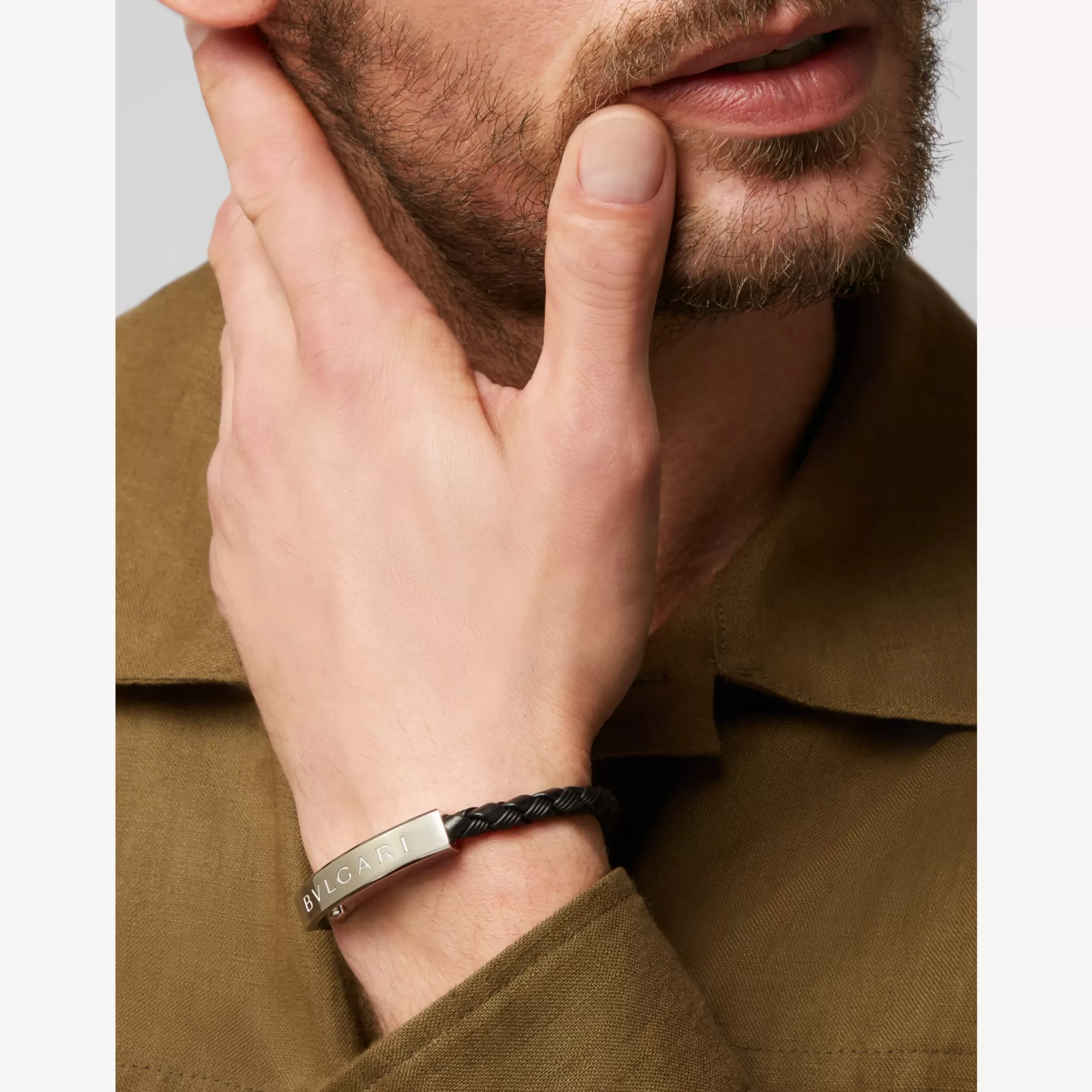 BVLGARI Man Lederarmband Schwarz Outlet