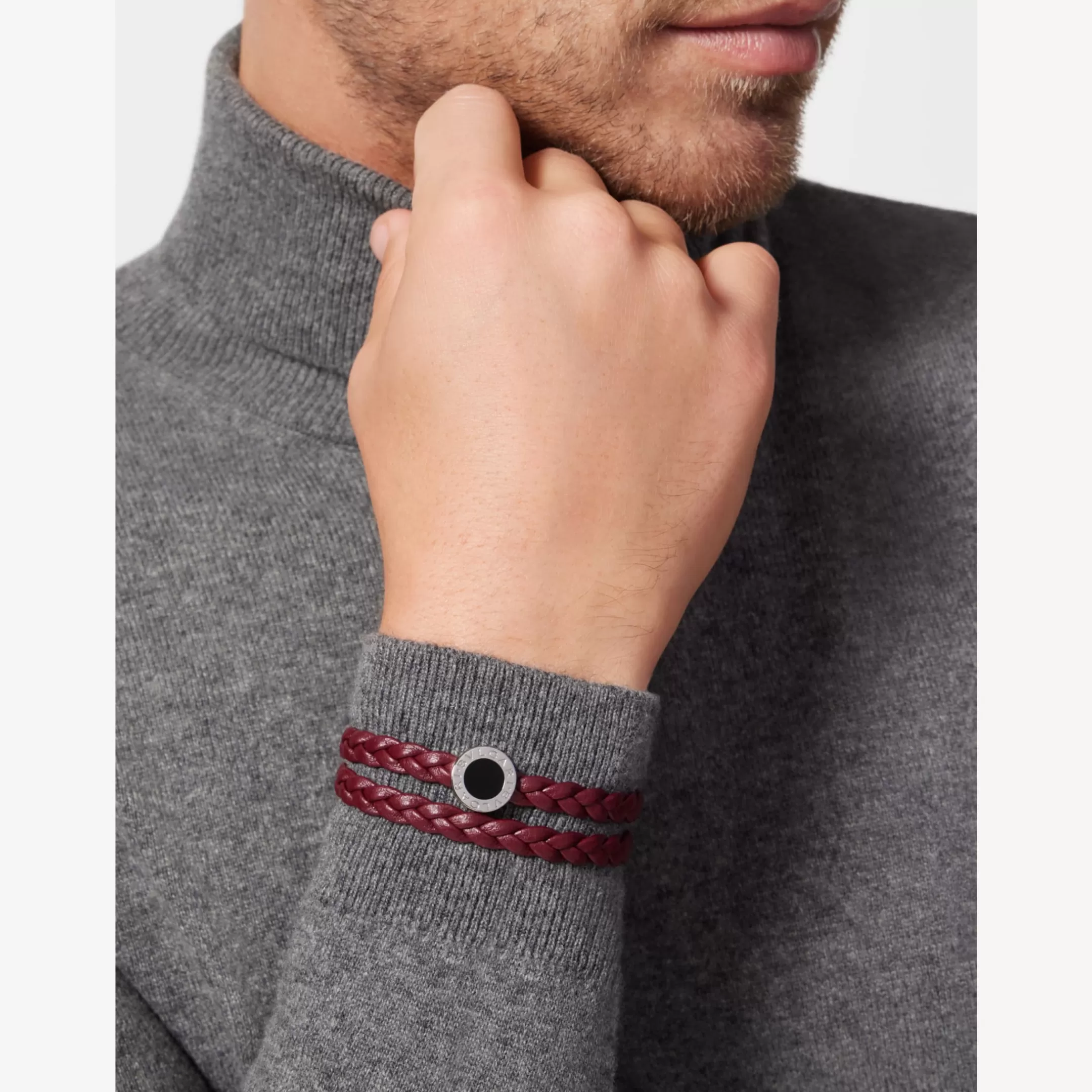 BVLGARI Man Lederarmband Bordeauxrot Store