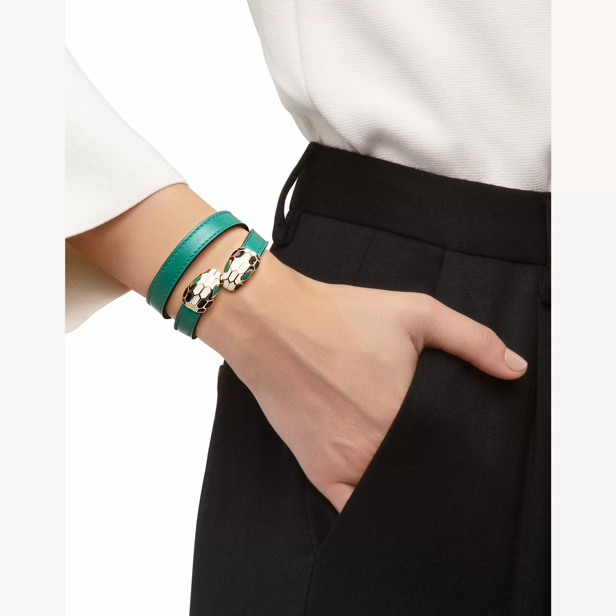BVLGARI Serpenti Forever Lederarmband Grun Fashion
