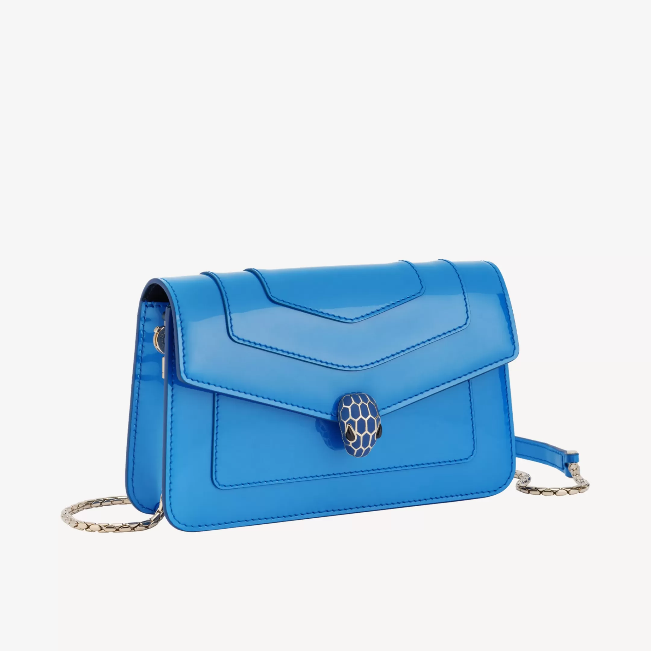 BVLGARI Serpenti Forever Portemonnaie Mit Tragekette Blau New
