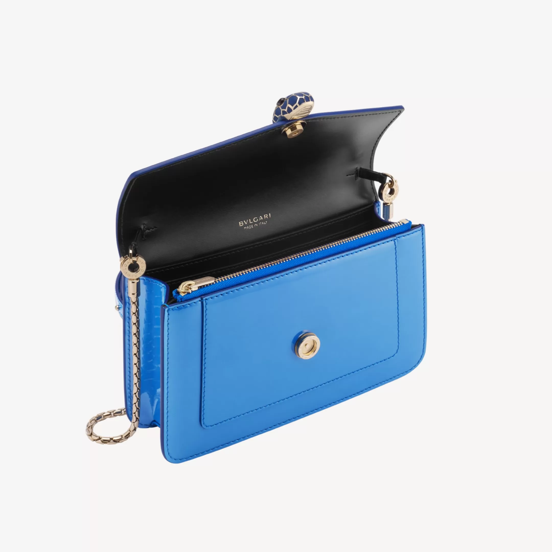 BVLGARI Serpenti Forever Portemonnaie Mit Tragekette Blau New